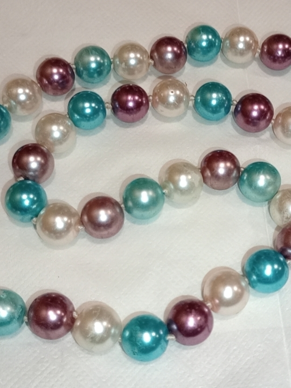 Pearl Multicolor Bead  Necklace - Teal, Purple & Ivory And Enamel Cuff Bracelet - Picture 14 of 16